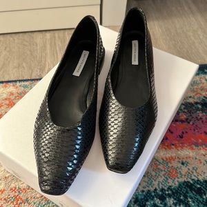 Saks Fifth Avenue real snake embossed leather black flats